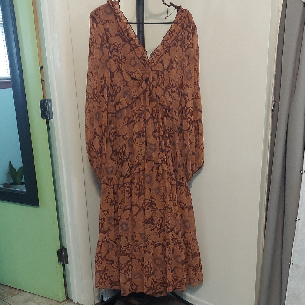 River Island Burnt Orange Floral Tie-Front Tiered Maxi Dress